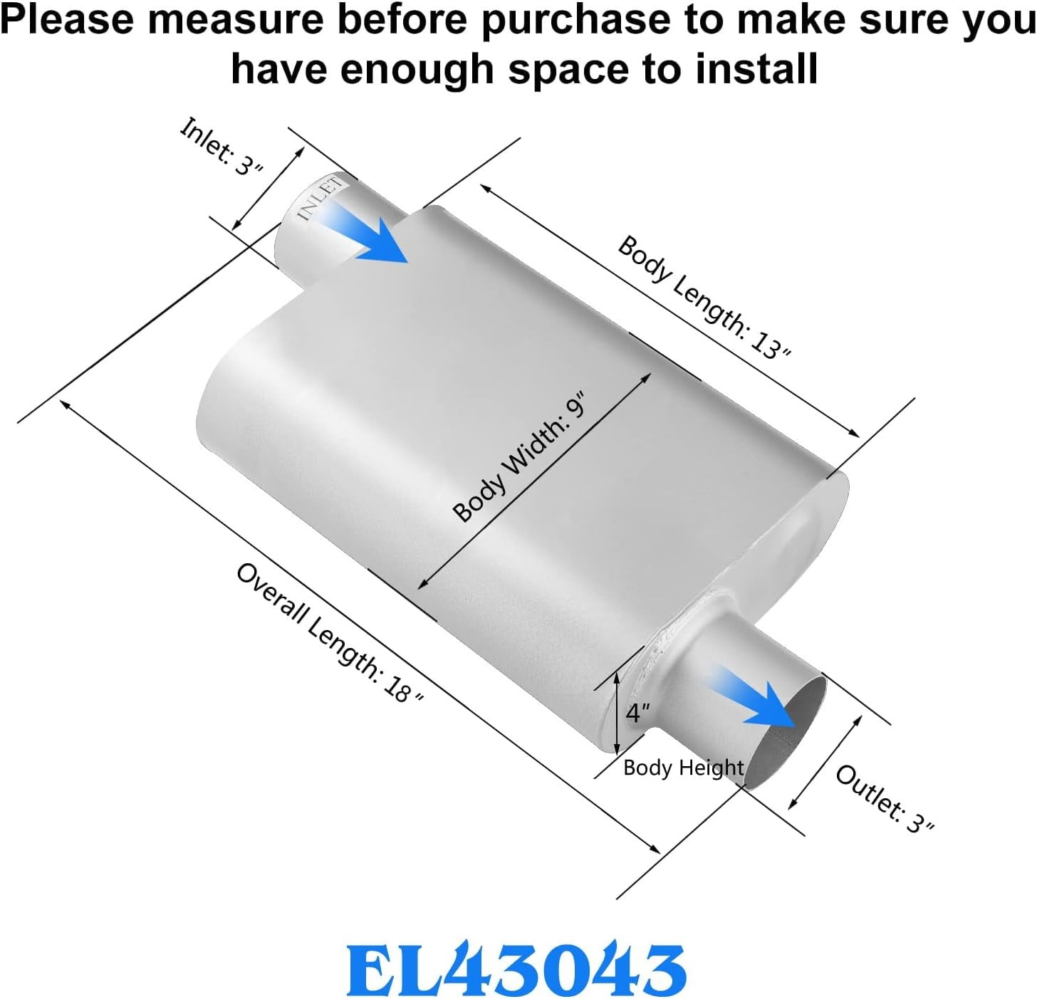 Elshine Universal Exhaust Muffler with Aggressive Sound, Anti-corrosive Muffler, Chamber Performance Mufflers for Cars, Trucks overall 18"