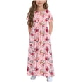thumbnail image 2 of JUSLIO Girls Pleated Dress with Pockets Crew Neck Short Sleeve Casual Dresses Size 6, 2 of 3