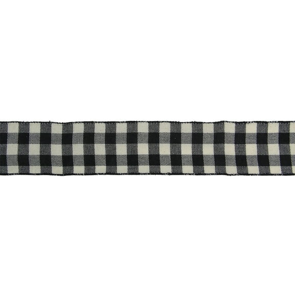 Northlight Double Sided Black and White Buffalo Plaid Christmas Wired Ribbon 2.5" x 16 Yards