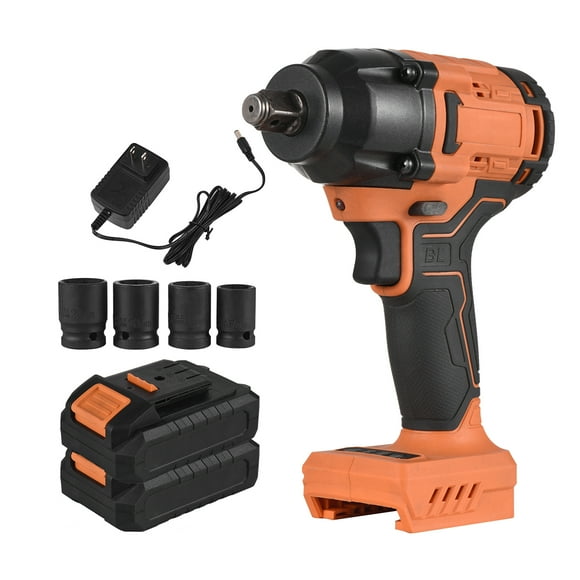 Graflsoa 20V Cordless Brushless Impact Wrench with 420N.m Torque, 1/2-Inch Drive, 2x1.5Ah Batteries, 4 Sockets, Orange, US Standard GX206