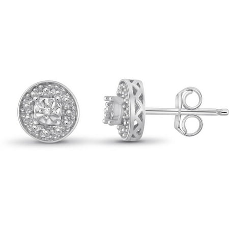 White Diamond Accent Sterling Silver Halo Stud (Best Fake Diamond Earring Studs)