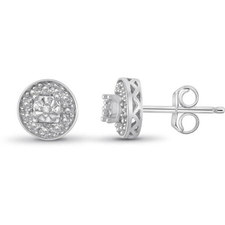 White Diamond Accent Sterling Silver Halo Stud