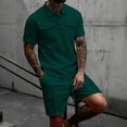 thumbnail image 2 of Eryao Big and Tall Men Baggy Sweatsuits Sets Summer 2 Piece Waffle Knit Lounge Outfits Beach Short Sleeve Button V Neck Tops Matching Drawstring Shorts with Pockets,Army Green,XXXL, 2 of 9