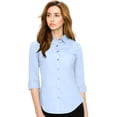thumbnail image 3 of Made by Johnny Women's 3/4 Sleeve Tailored Button Down Shirts S DUSTY_BLUE, 3 of 6