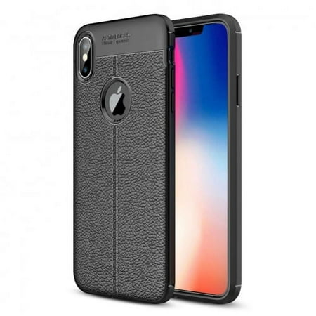 Slim Fit TPU Case Reinforced Cover [Black Leather Look] X2Q Compatible With iPhone XS Max