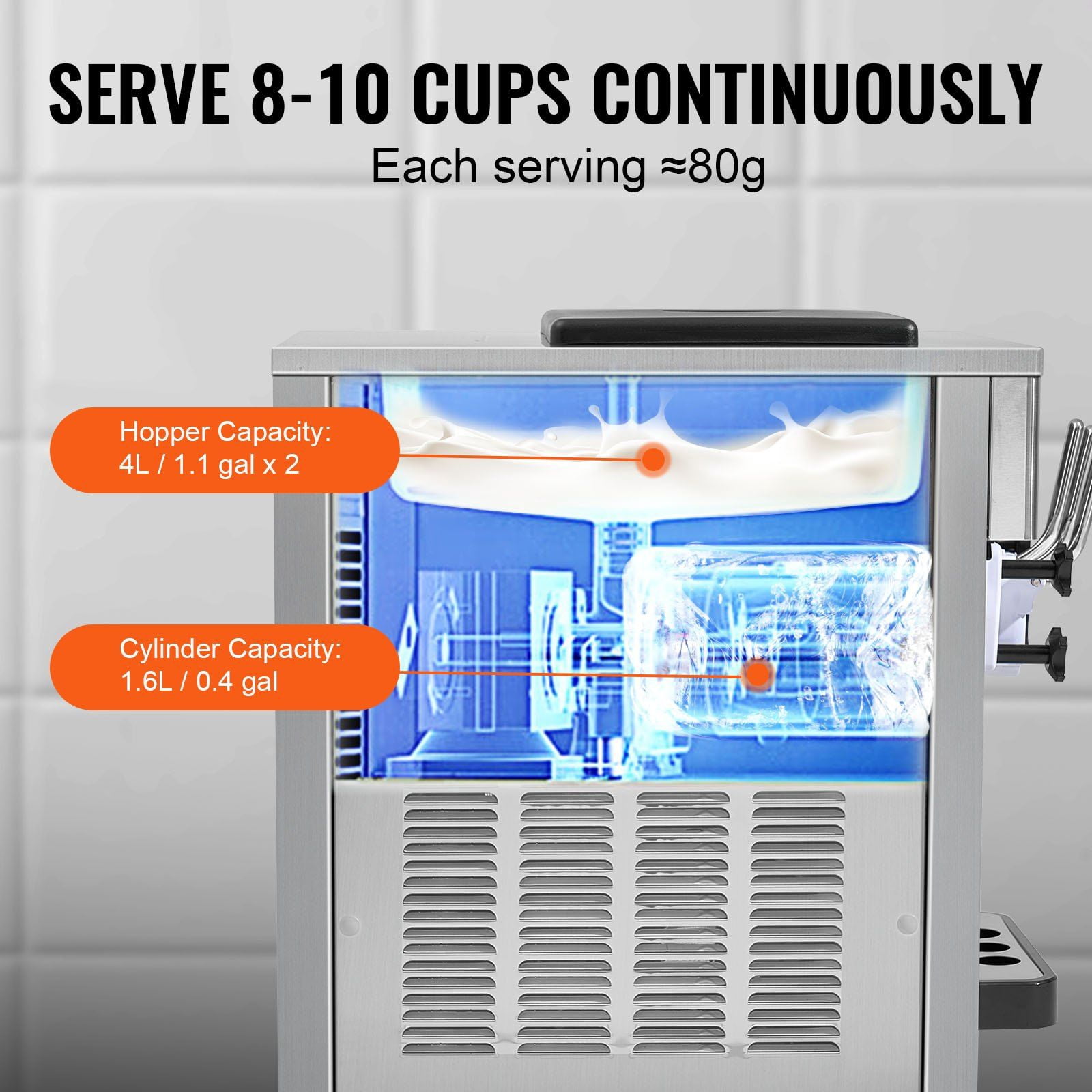 HCY Commercial Ice Cream Machine, 21 QT/H Yield, 1800W 3-Flavor Countertop Soft Serve Ice Cream Maker, 2 x 4L Hopper 2 x 1.8L Cylinder, LCD Panel Auto Clean Pre-cooling, for Restaurant Snack Bar