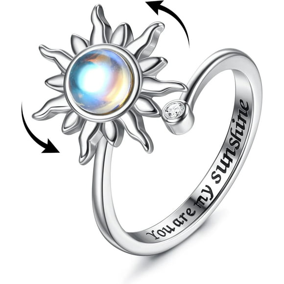 GFDYREE Anxiety Ring for Women Fidget Ring Sunflower Spinner Ring Fidget Rings for Anxiety Relief Stress Open Adjustable Flower Moon Star Figet Spinning Ring Stackable Ring Fidget Jewelry Wo