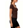 thumbnail image 5 of TEAJOPSUU Womens Summer Tops Sweetheart Neck Short Sleeve Activewear T Shirts Form Fitting Shapewear Tees Coffee, 5 of 7