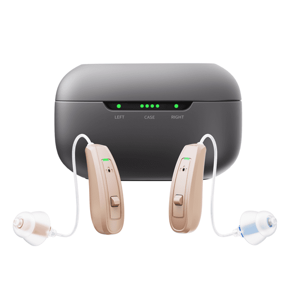 iadr Pro Behind-The-Ear Hearing Aids for Seniors, Rechargeable Digital Hearing Devices with Multi-Channel Sound Processing, Over-The-Counter, Volume Control, Pair (skin)