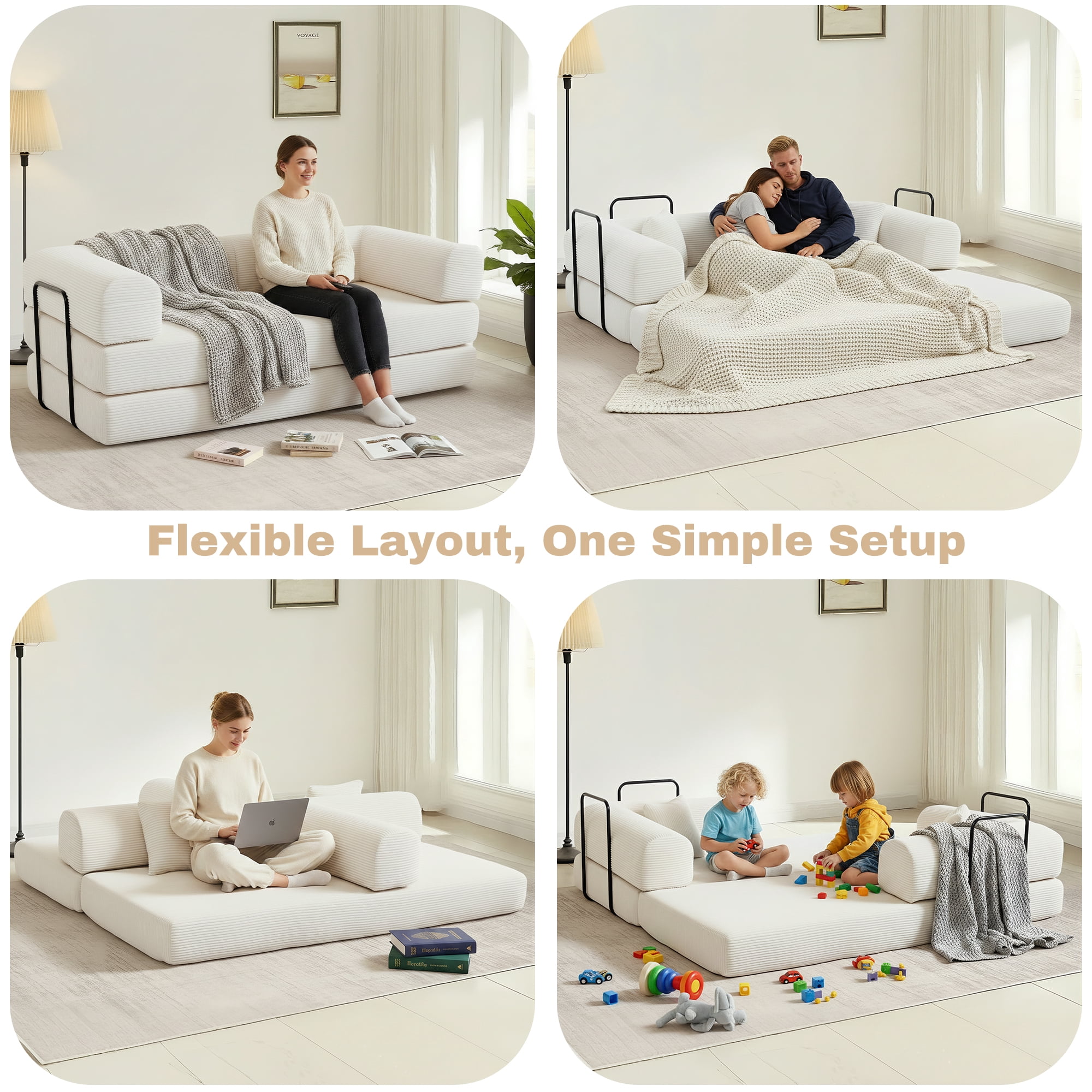 GAOHAPY 80" Convertible Sleeper Sofa Bed, Corduroy Foldable Futon Couch with Pillows, No Assembly Sofa Couch for Living Room Small Spaces Apartment