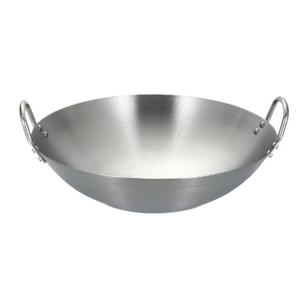 Sartén wok de acero inoxidable, accesorios para saltear, dos , utensilios de cocina resistentes, fondo plano para cocinar al , freír, cocinar Diámetro 28cm