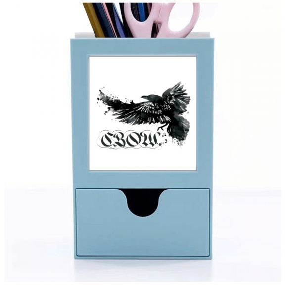 Crow Flying Letter Gothic Wings Desk Supplies Organizer Pen Holder Card