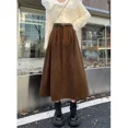 thumbnail image 2 of Vintage Belt Corduroy Midi Skirt Women High Waist Pleated A Line Skirts Autumn Winter Streetwear Korean Casual All Match Skirt, 2 of 5
