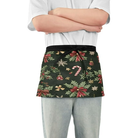 

Yayeee Waist Apron with Pockets for Cooking Waterproof Half Server Aprons Green Christmas Holly