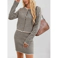 thumbnail image 2 of Women'S Fall Business Casual Outfits 2 Piece Striped Button Down Cardigan Sweater Skirt Set Grey M, 2 of 5