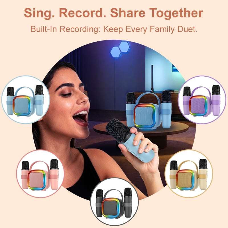 Ueasy Mini Karaoke Machine - Thanksgiving & Christmas Gift, Portable Bluetooth Speaker with 2 Wireless Microphones