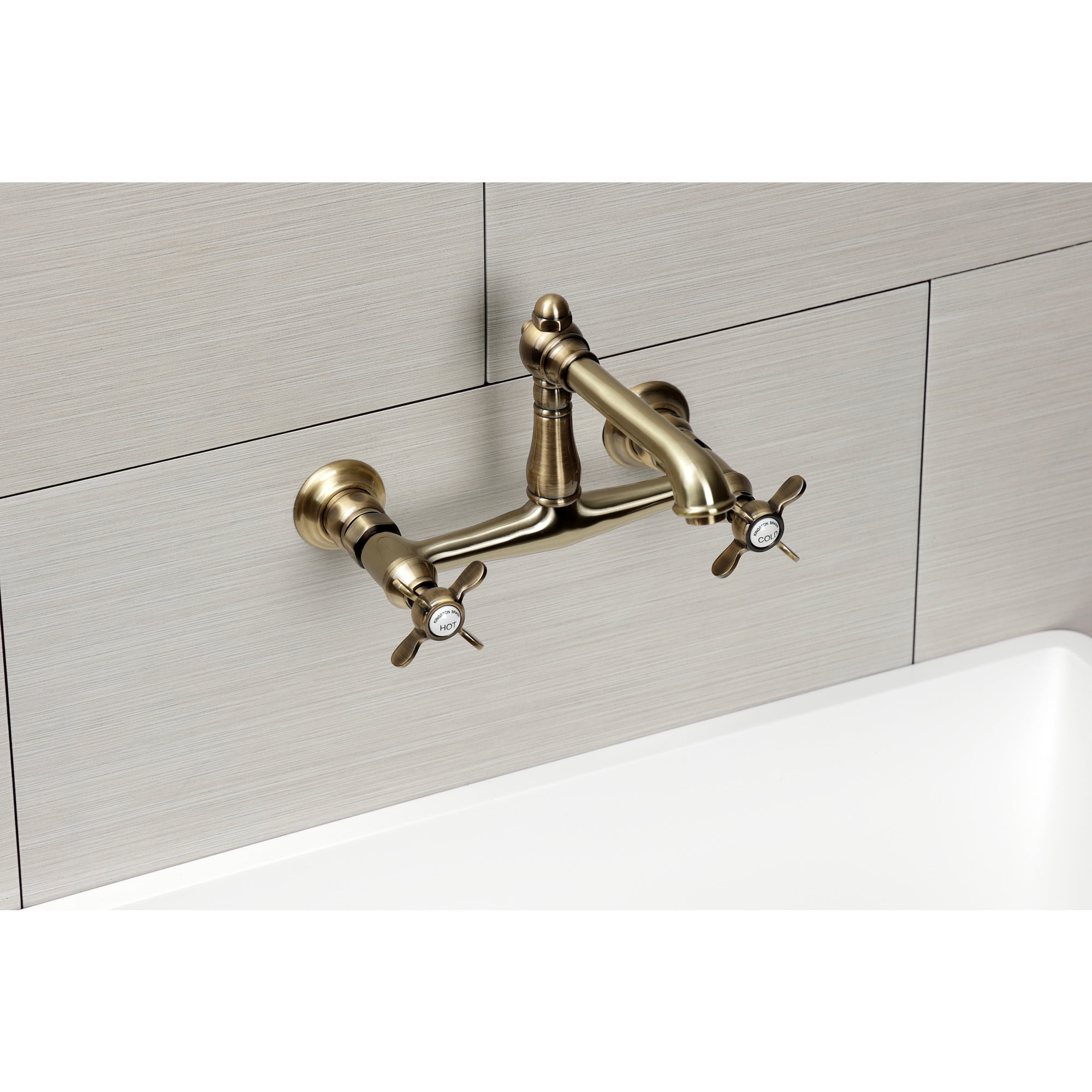 Kingston Brass KS7243BEX Essex Double-Handle Wall Mount Bathroom Faucet, Antique Brass