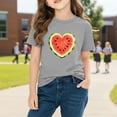 thumbnail image 5 of Girls Cute T-Shirt Kids Watermelon Heart Graphic Tee 100% Cotton Short Sleeve Summer Casual Top Gray,Size 9 T, 5 of 9