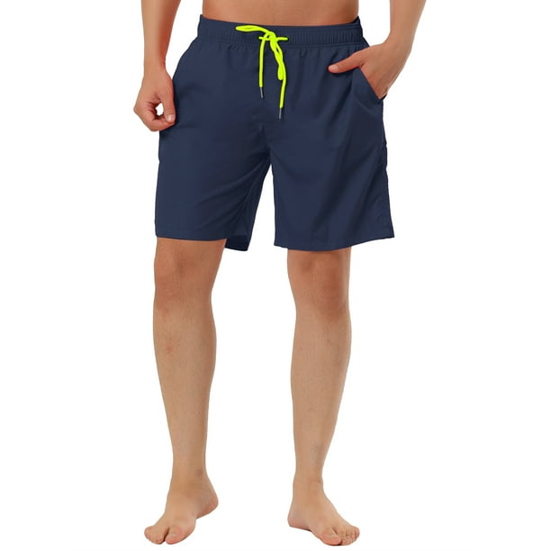 INSPIRE CHIC Pantalones de baño de verano para hombres, color sólido, con cordón, forro de malla, para surf, color azul marino, talla 34