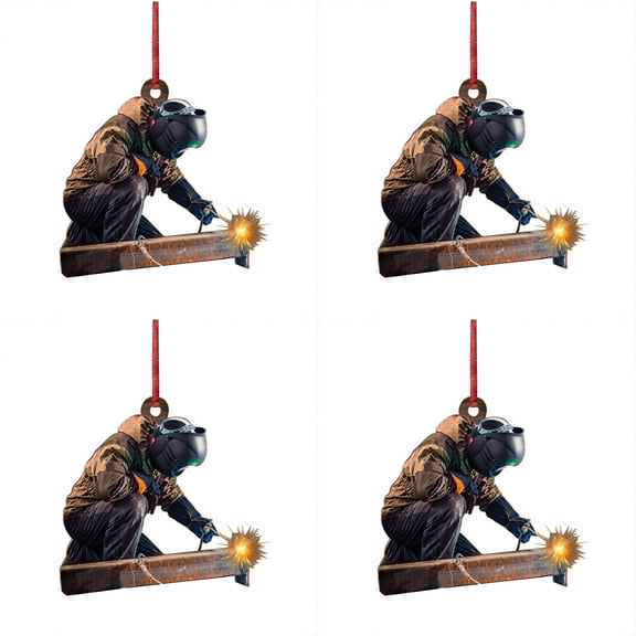 4Pcs Christmas Ornament Welder Pendant, Welder Union Worker Ironworker Ornament, Metal Worker Christmas Ornament - Gifts for Welder, Welder Gifts - Metal Worker Gifts for Men, Husband, Dad