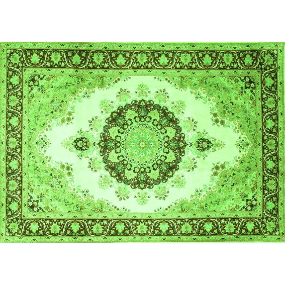 Ahgly Company Indoor Rectangle Medallion Green Traditional Area Rugs, 5' x 8'