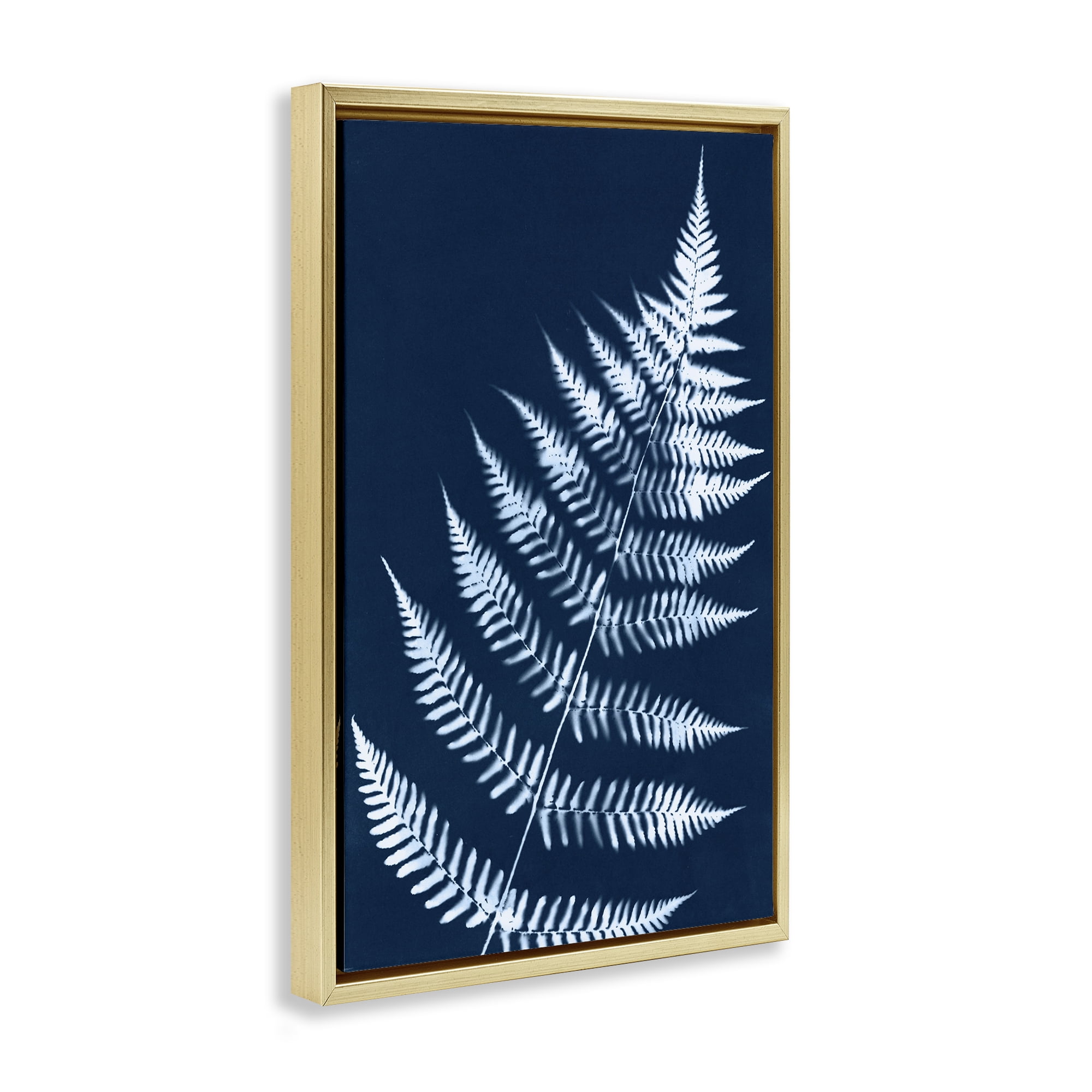 Stupell Industries Blue Fern Impression Botanical & Floral Painting Gold Floater Framed Art Print Wall Art, 17 x 25