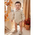 thumbnail image 4 of Loicainy Infant Baby Boy Fall Collared Romper 3 6 12 18 Months Ribbed Half Button Up Long Sleeve Bodysuit, 4 of 9