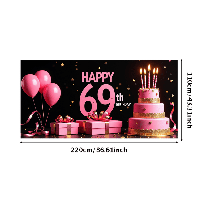 Happy 69th Birthday Banner Backdrop Cake Design Party Decoration Supplies Photography Props Balloon Background Event Celebration