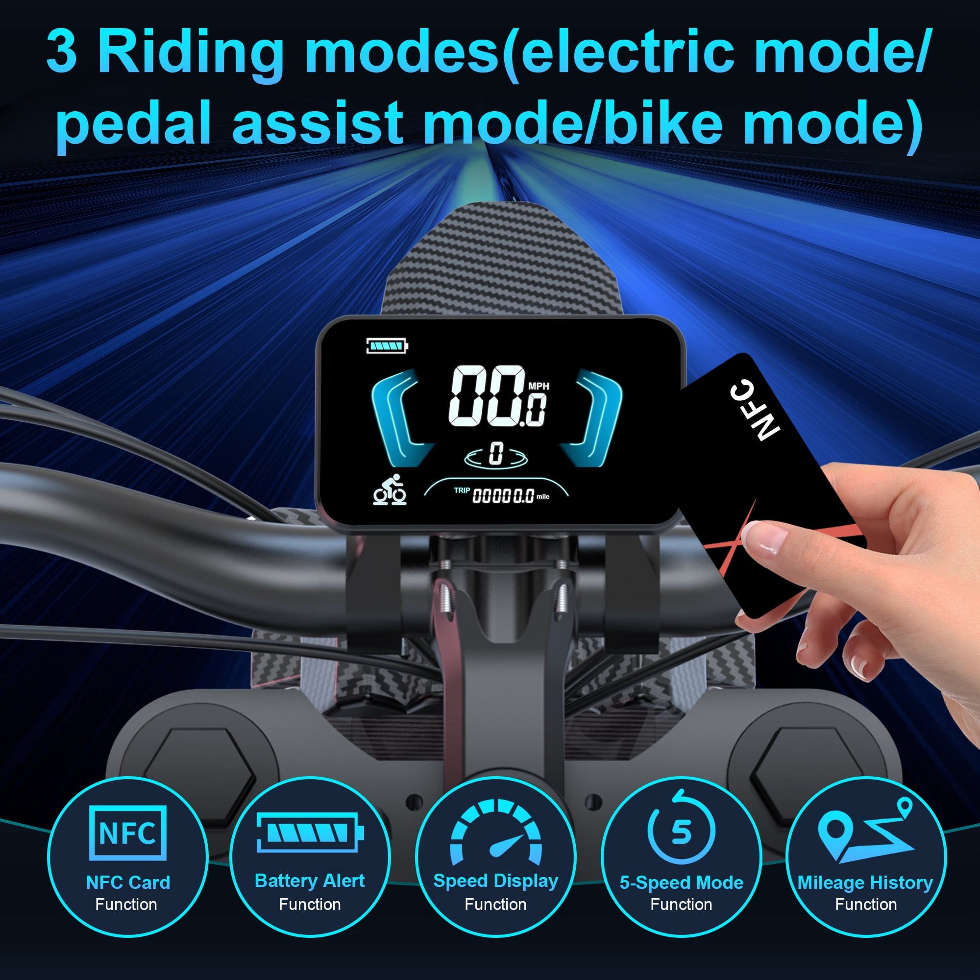 Moveloop Electric Bikes for Adults, 3000W Peak 35MPH Dirt Ebike, 48V 22.4AH Battery, 19" Off-Road Tire Electric Mountain Bike, UL2849, NFC Unlock