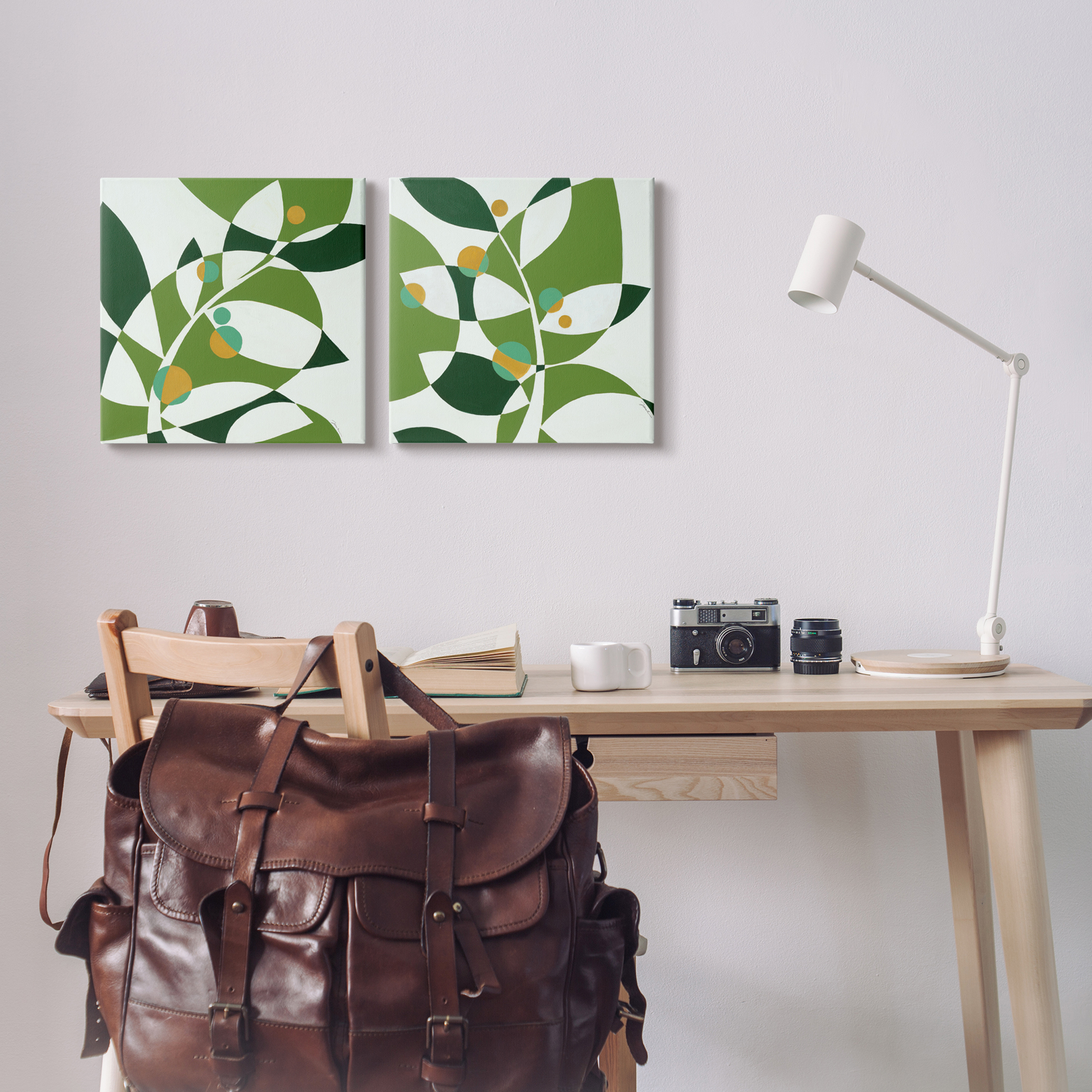 Stupell Industries Tropical Leaves Abstraction Abstract Painting Gallery Wrapped Canvas Print Wall Art, 17 x 17, Set of 2