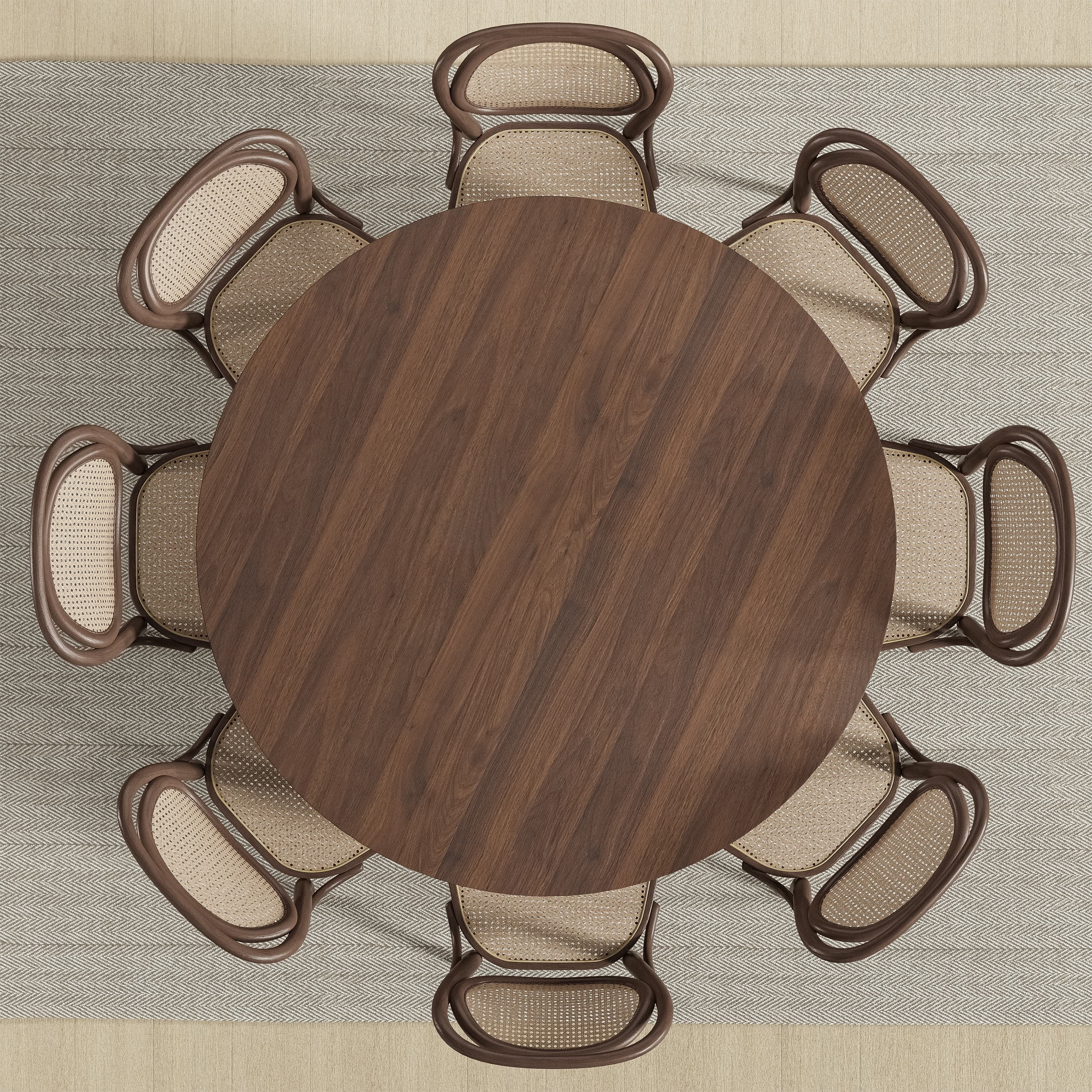 MAYEERTY 60"×60"×30" Walnut Rattan Woven Round Dining Table - Warm Tone for Cozy Dining Areas