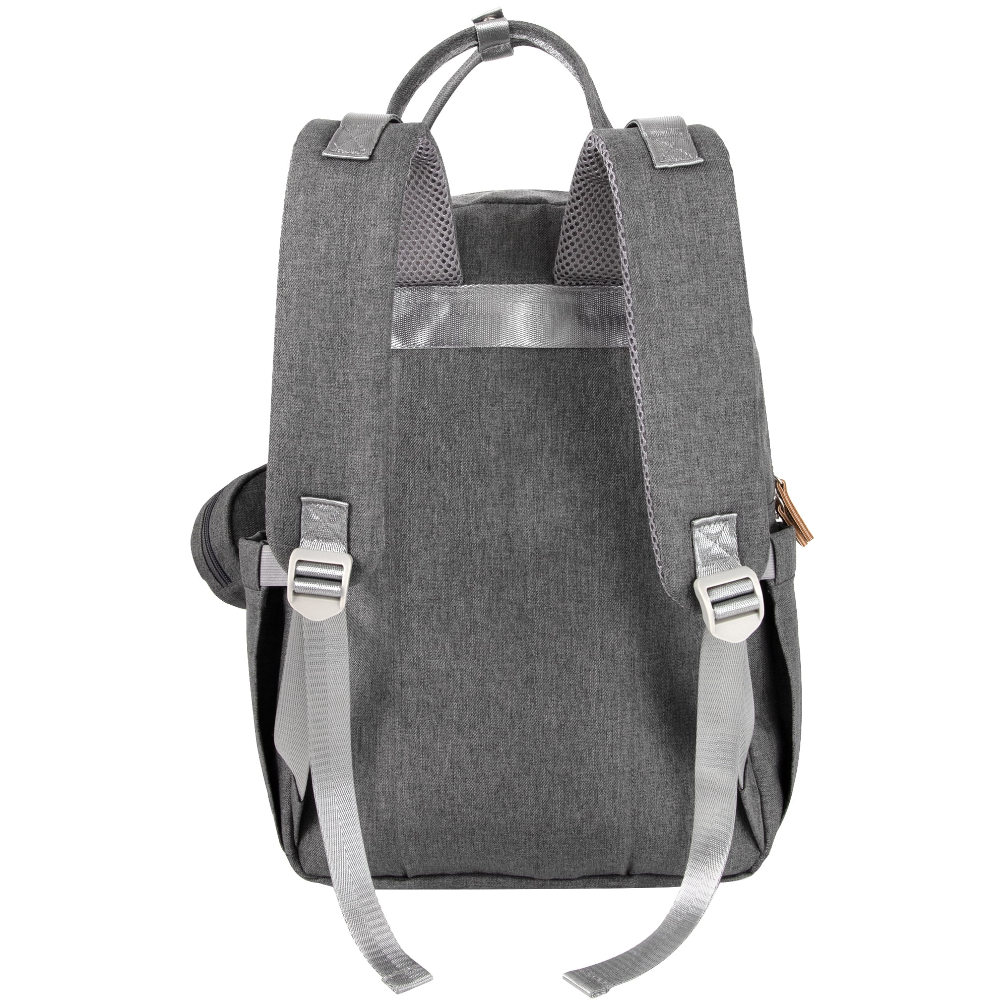 Baby Essentials Quilted 17 Pocket Diaper Bag Backpack Tote with Matching 6-Ply Changing Pad, Feeding Bottle Pockets, Stroller Straps & Pacifier Pouch in Heather Grey