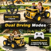 East doll 24V Powered Ride on Dump Truck, Caterpillar Licensed 2 Seater Ride on Toy for Big Kids, 24 Ride ons for Ages 3-8, Ride on Car with Dump Bed, Remote Control, Shovel, 4×100W, Yellow