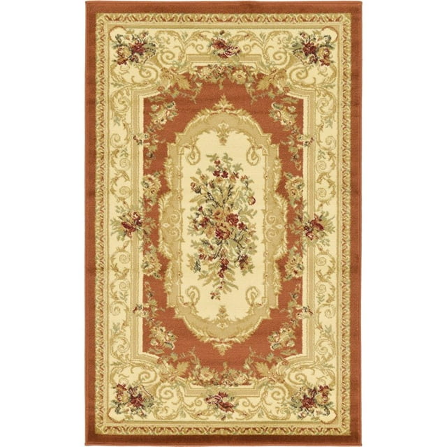 Unique Loom Tapis Motif Médaillon Versailles 3'3 x 5'3 Rectangle Terre Cuite/ivoire