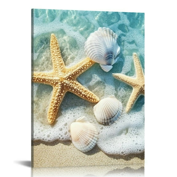 ZFLMY Starfish Seashells Beach Print On Canvas Wall Art Home Decor Living Room Bathroom Bedroom Office 12x16/16x20 Inches 12x16in
