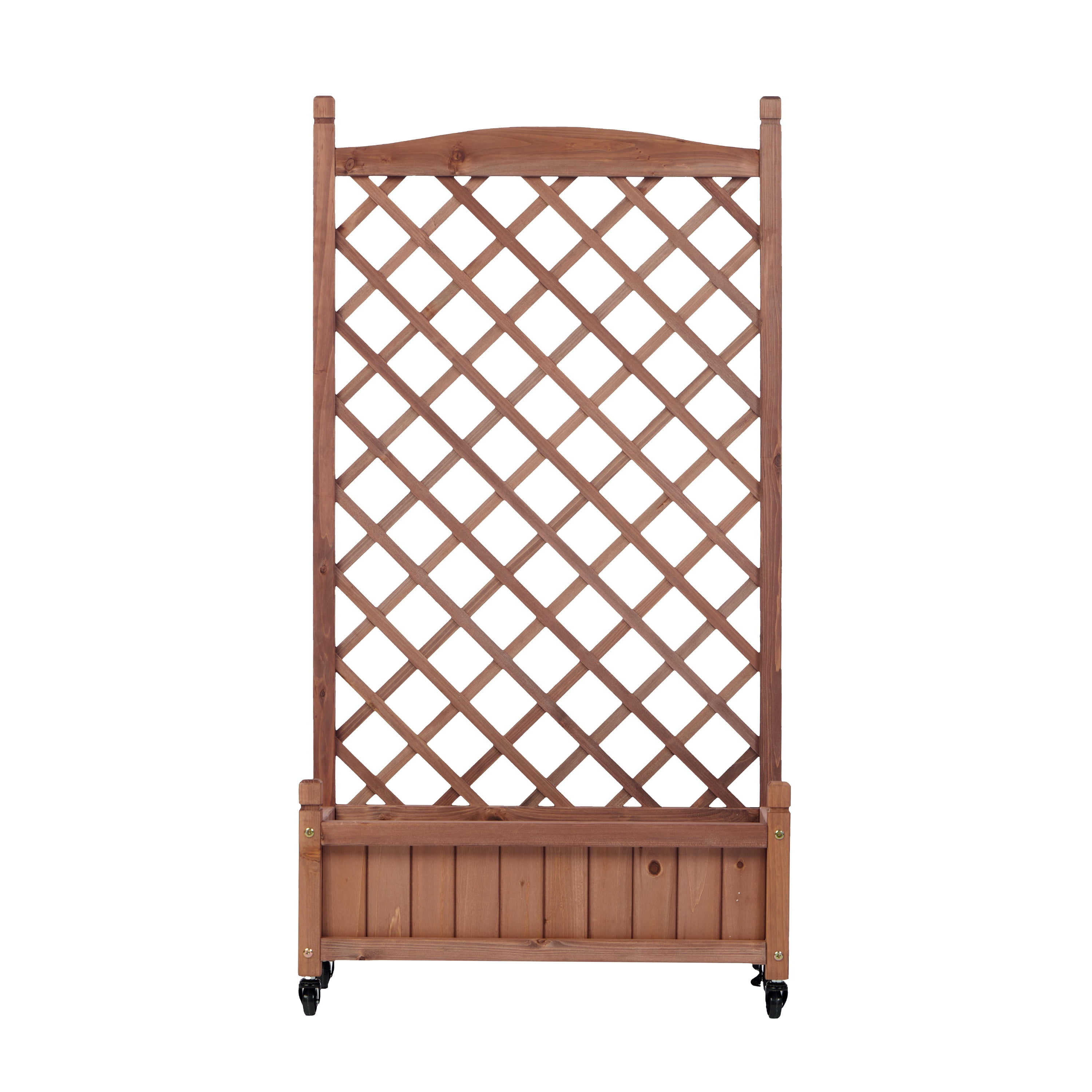 Set of 2 Raised Garden Beds with Trellis and Wheels, Outdoor Wooden Planter Box and Plant Stand with Climbing Racks, Brown