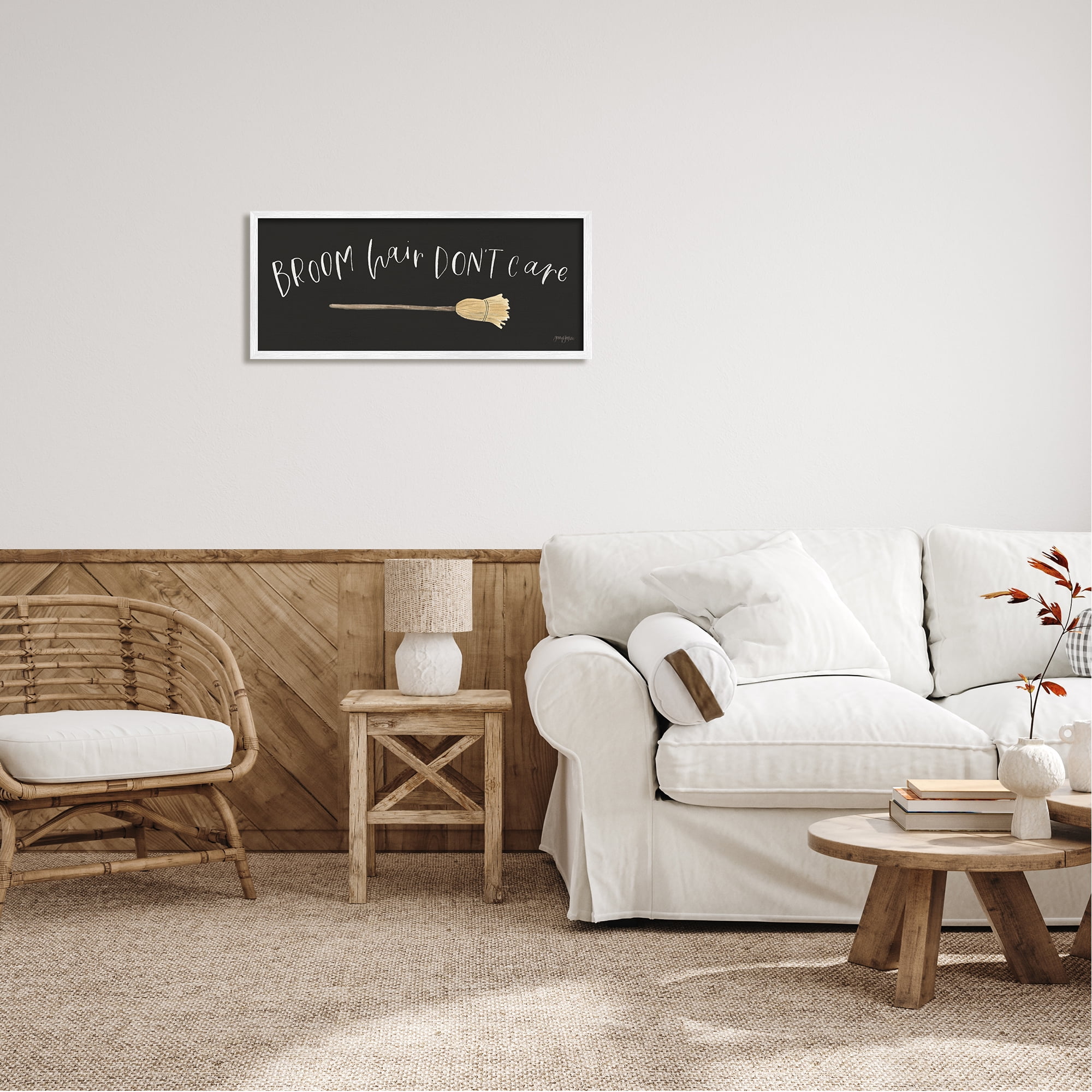 Stupell Industries Broom Hair Don't Care Holiday Painting White Framed Art Print Wall Art, 30 x 13