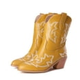 thumbnail image 2 of Womens Western Wide Mid Calf Cowboy Cowgirls Boots Vintage Leather Chunky High Heel Knight Riding Boots Yellow, 2 of 9