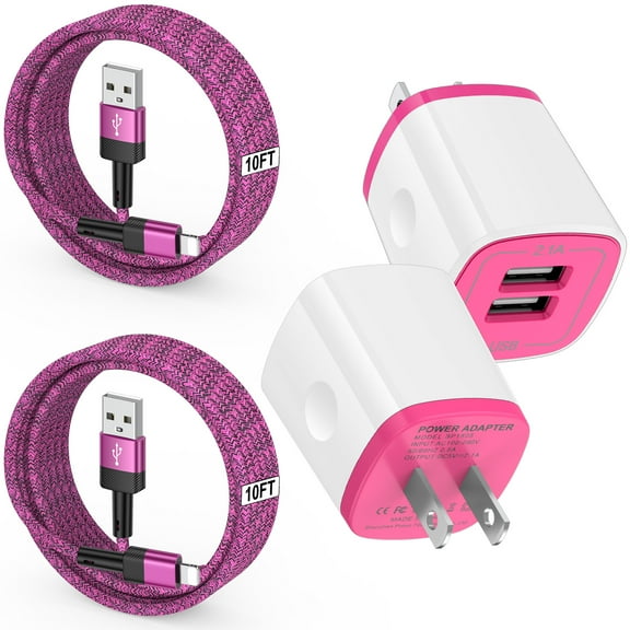 Zacenei USB Charger Block,2Pack 2.1A Dual USB Charging Block Station&2Pack iPhone Charger Cable 10ft Charging Cord USB Wall Charger Adapter Plug Fast Charging Cable Cords 10FT Compatible for iPhone14