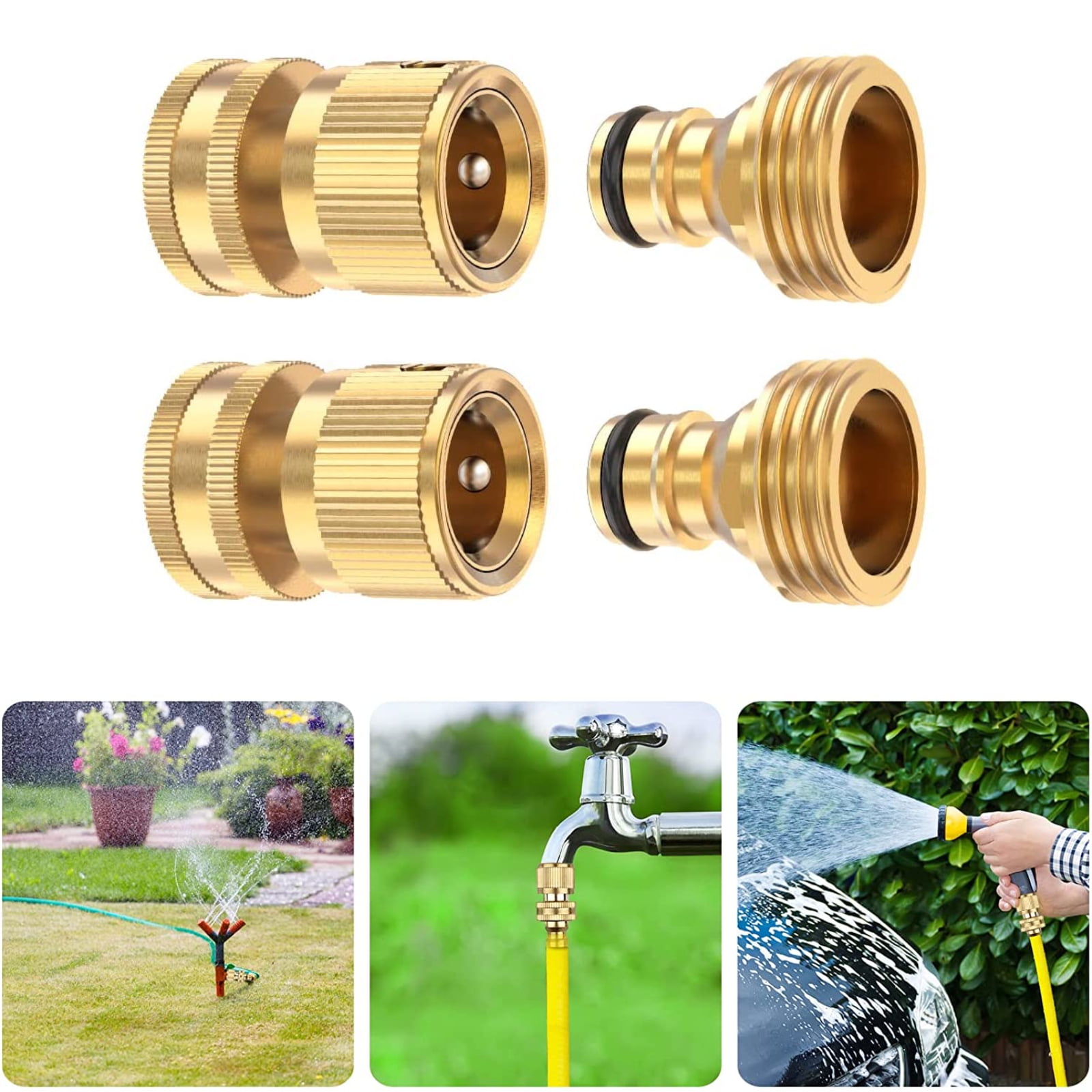 2 Set Garden Hose Quick Connectors, EEEkit Solid Brass 3/4" GHT Thread Water Hose Fittings