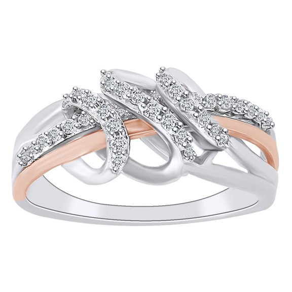 AFFY 1/4 Carat Round White Natural Diamond Cocktail Ring 10k Two Tone Gold (0.25 Cttw) Ring Size-5