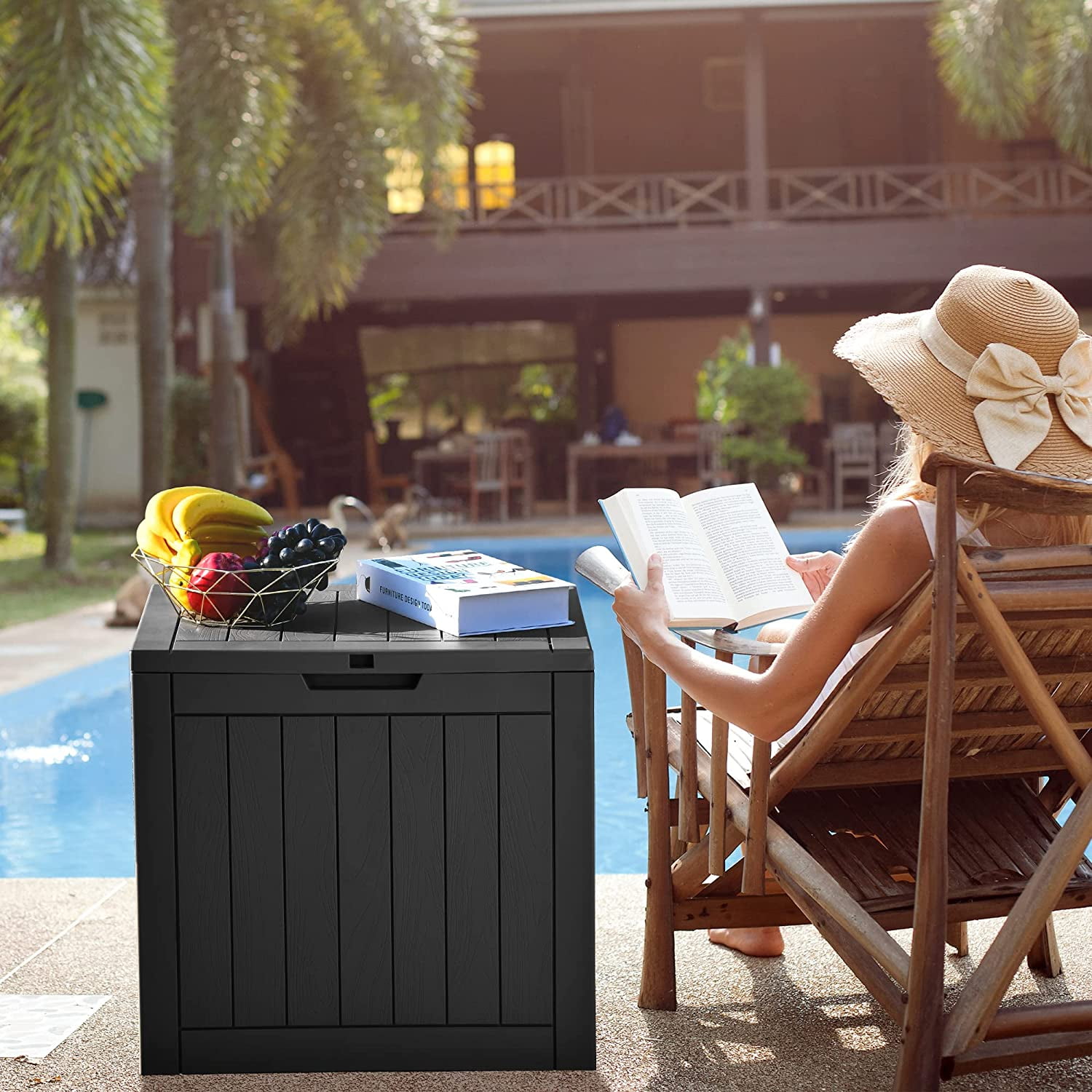 Dextrus 30 Gallon Outdoor Storage Chest, Ideal for Storing Patio Furnishings, Cushions, Garden Equipment, Durable Waterproof Resin with Secure Locking Lid and Convenient Side Handles (Black)
