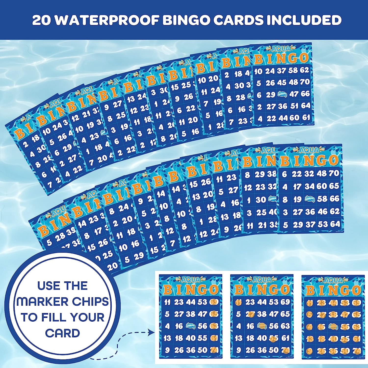 Aquamazing Aqua Bingo Waterproof Unisex Pool Diving Set, Plastic, Orange, 12.24"