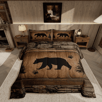 Manfei Rustic Bear 3pcs King Size Comforter Sets,Wildlife Hunting Theme Quilt Set,Wildlife Animal Bedding Set for Kids Boys Teens Room Decor,Wooden Board Duvet Insert