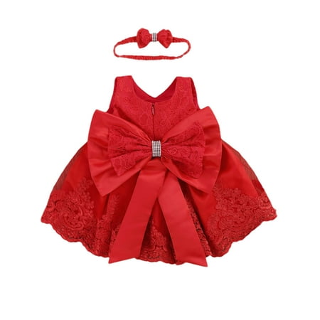 

wsevypo Infant Baby Girls Princess 2pcs Set Lace Wedding Party Pageant Tutu Dress + Headband