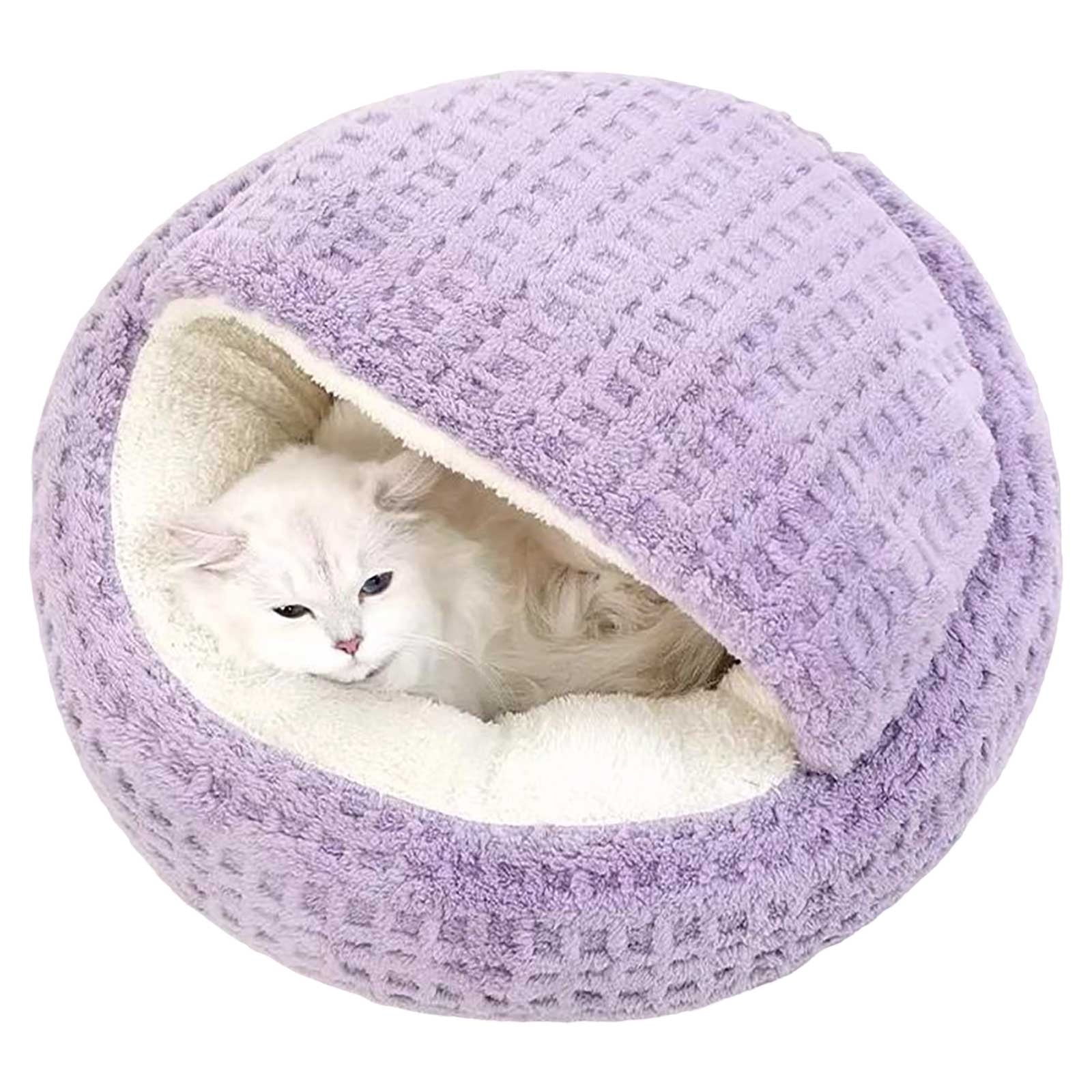 Moocorvic Winter Cat Bed, Round Plush Hooded Bed Cave for Indoor Cats or Small Dog, 23.6 Inch(L)