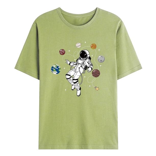 Camiseta de manga corta con estampado de planeta espacial para hombre, informal, a la moda, con cuello redondo Pompotops oipoqjl33819