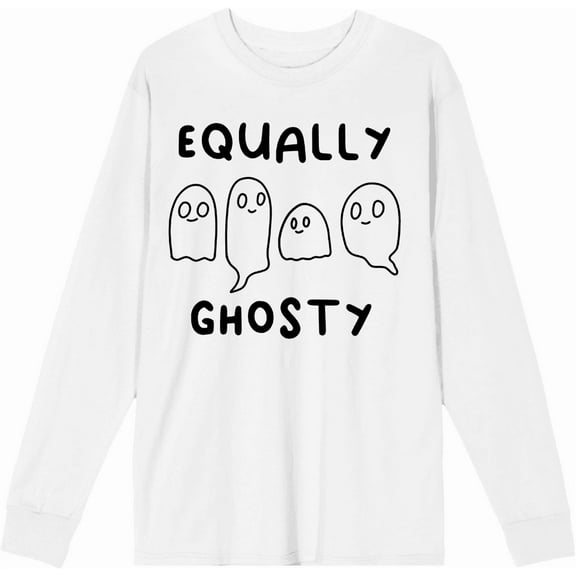 "Equally Ghosty" Kids Halloween Cartoon Ghosts Adult White Crew Neck Long Sleeve Tee-Medium