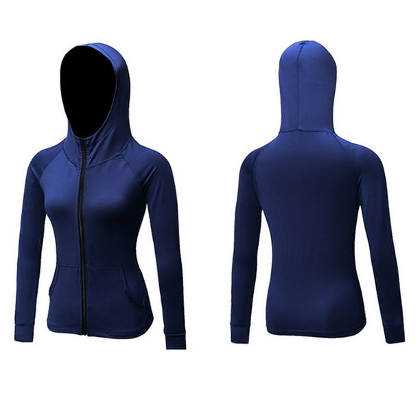 Women Full-zip Hooded Jackets Sport Hoodie Raglan Long Sleeves