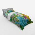 thumbnail image 3 of Jurassic Duvet Cover Set, Dinosaurs Living in the Jungle Illustration Palm Trees Lakeside Stones Fun Artwork, Bedding Set with Shams and Fitted Sheet, 3 Sizes, by Ambesonne, 3 of 3